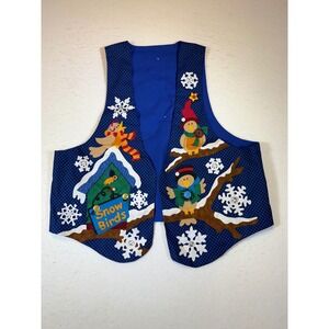 Ugly Christmas Vest Women's Blue "Snow Birds" Applique Holiday Party Vest